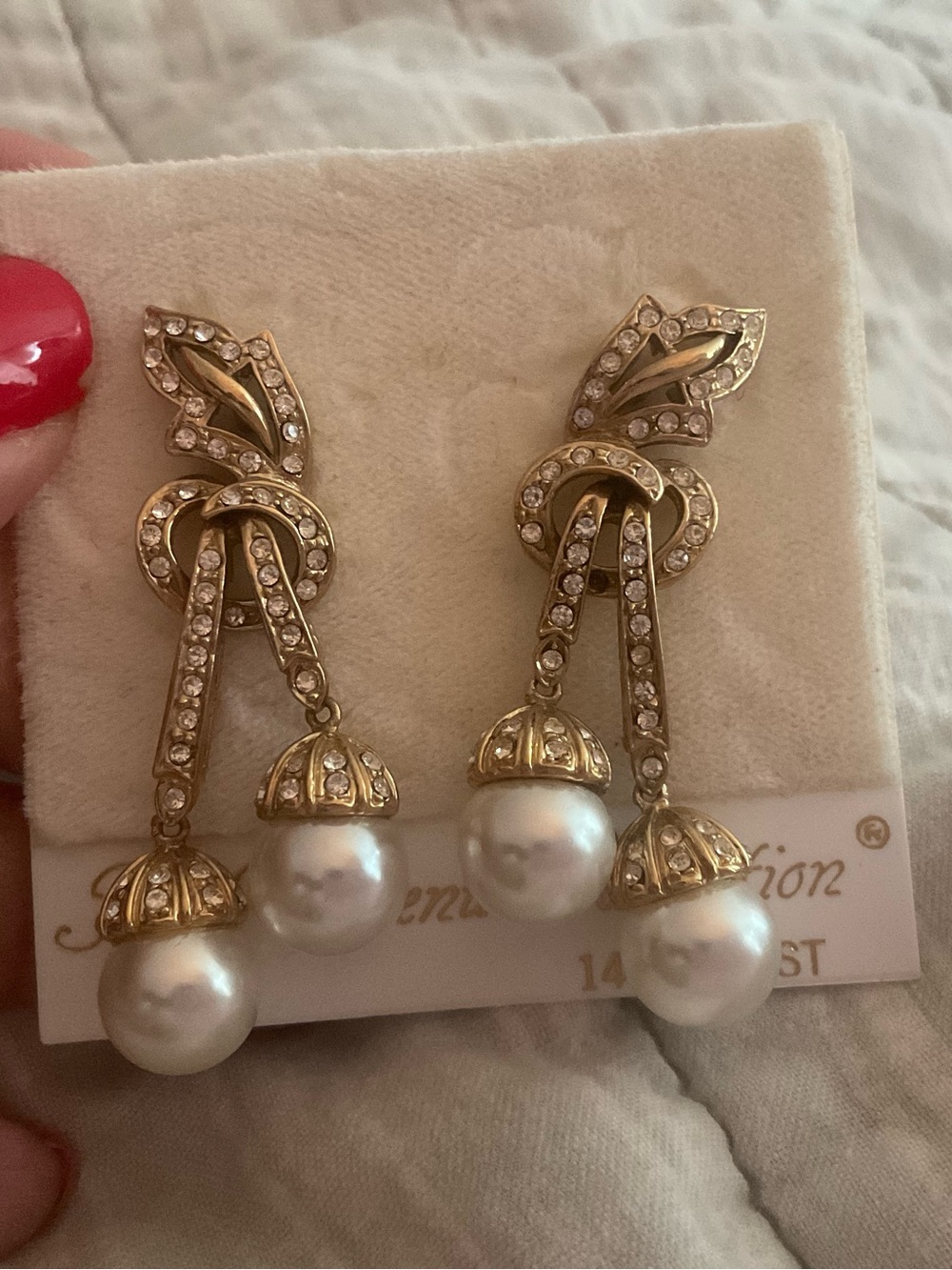 *Fifth Avenue Collection* Gold-Tone Pearl Drop Earrings with Crystal 14k Posts